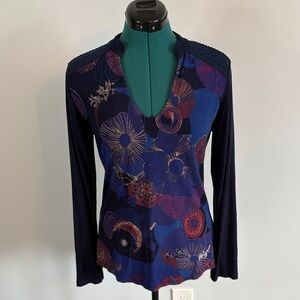 DESIGUAL Long Sleeve Top - Blue and Purple Floral